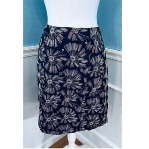 Talbots Skirt Embroidered Brown Gold Black Starburst Floral Lined 8 Petite